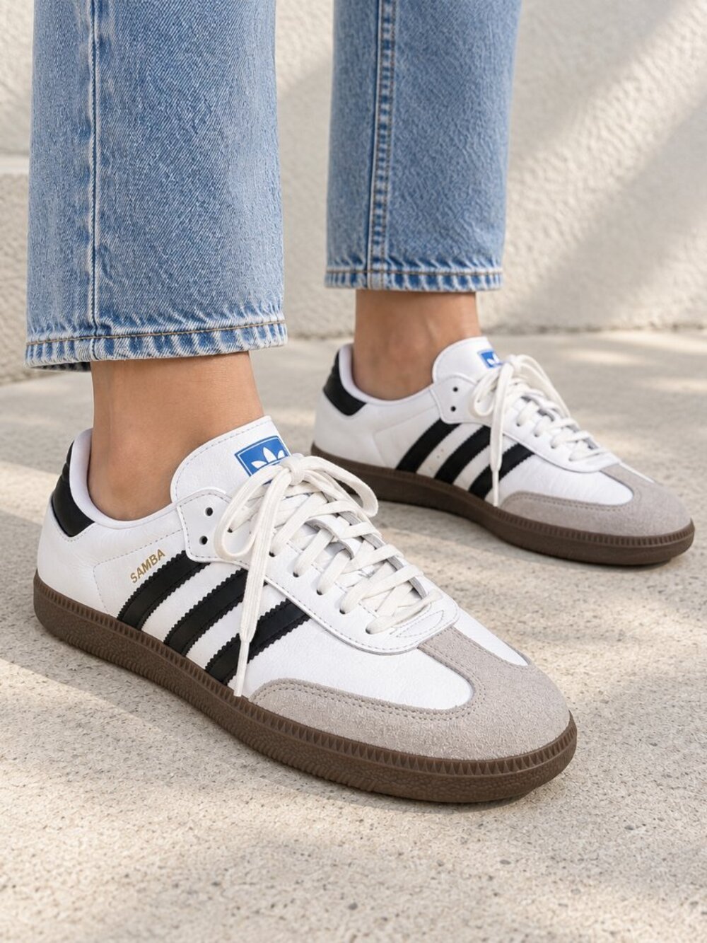 adidas Samba OG White Black Sneakers | Clear Granite Gum Sole | Youth 5.5